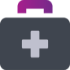 icono de maletín gris con cruz médica en el centro