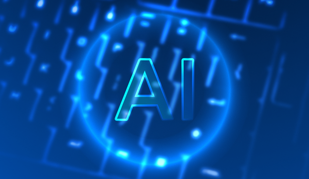 Bild eines Computerbildschirms mit den schwebenden Buchstaben „AI“ 