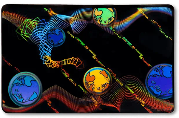 ホログラムが施されたラミネートカードの例の画像