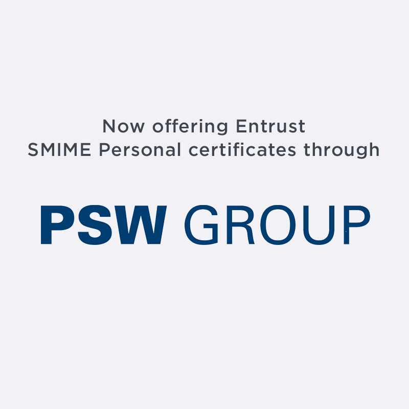 이제 PSW 그룹을 통해 Entrust S/MIME Personal 인증서를 제공합니다