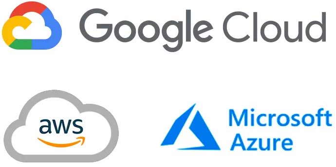 Google Cloud-, AWS- und Azure-Logos