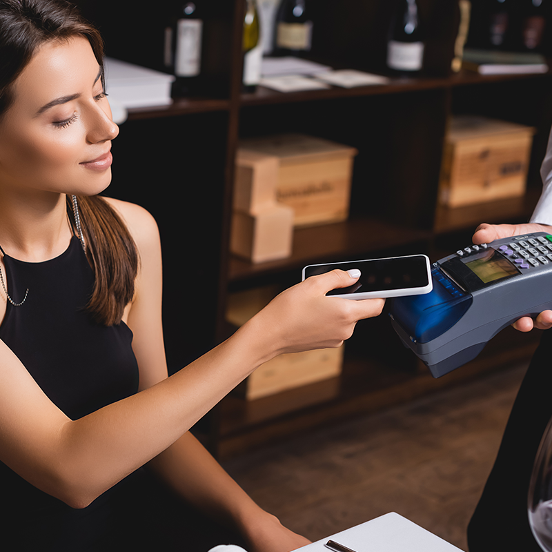 Woman scanning a phone