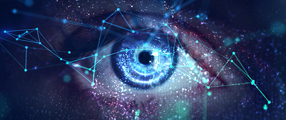 close-up of eye with digital scanning