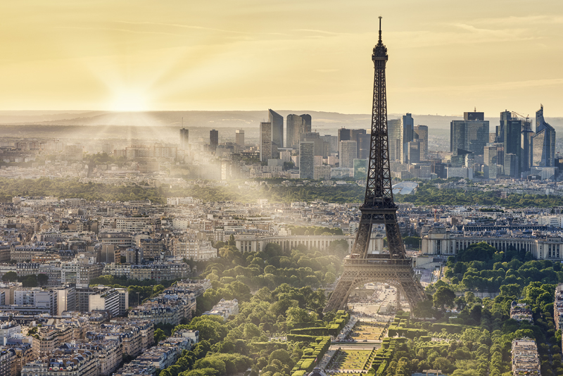 Aerial image of Paris and the Eiffel tower