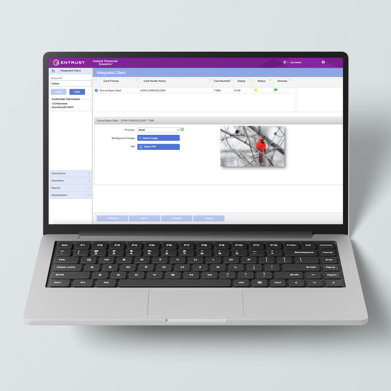 entrust instant financial issuance software on laptop