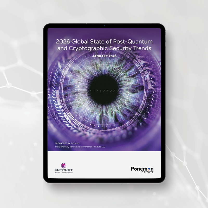 Tablet showing a 2026 post‑quantum security report cover