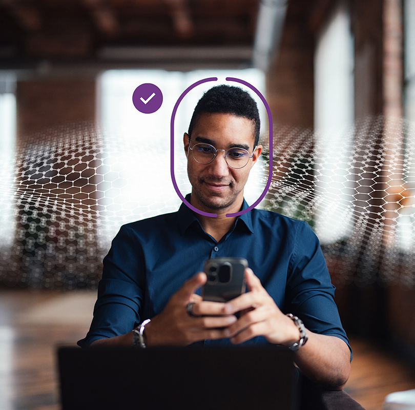 man on mobile using biometric authentication