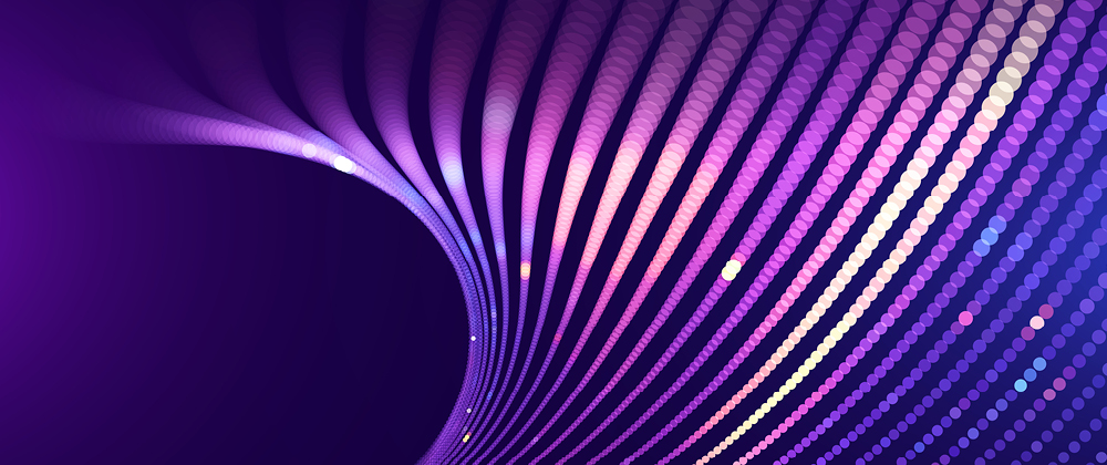 Abstract purple and pink light patterns forming curved rows of glowing dots on a dark background