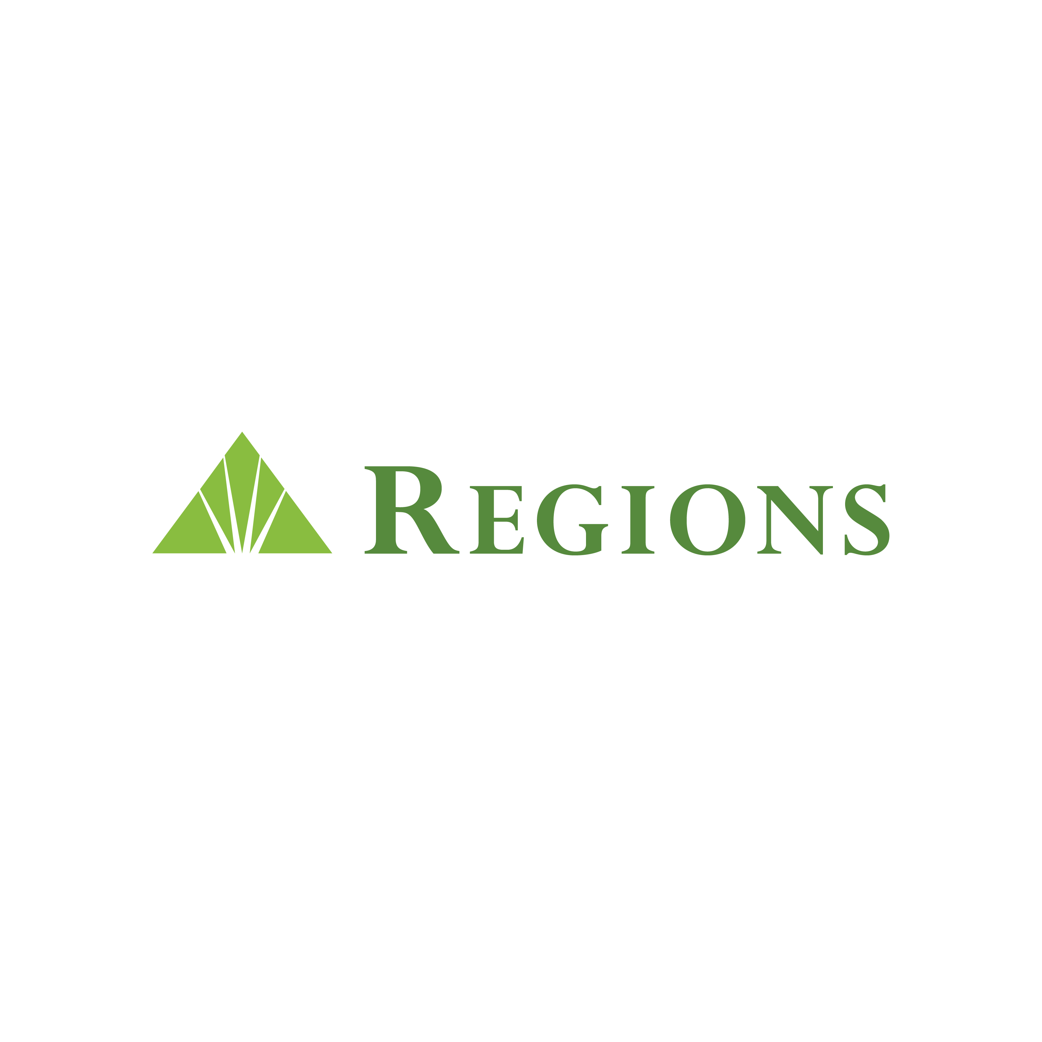 Logo der Regions Bank mit einem grünen Dreieckssymbol auf geometrischem Hintergrund