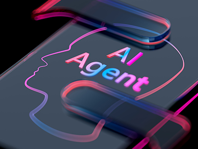 Abstract AI agent icon with glowing outlines and ‘AI Agent’ text