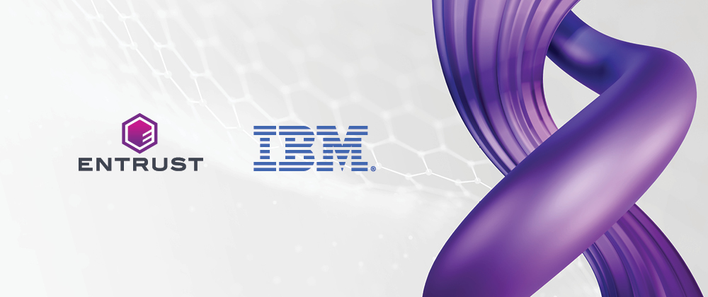 Entrust and IBM logos with abstract purple graphic representing secure collaboration