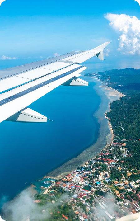 wing of airplane over Curacao