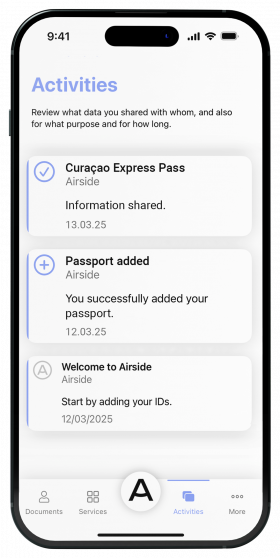 Airside Mobile activities screen