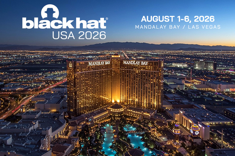 Black Hat USA 2026 event banner over Mandalay Bay at night, Las Vegas