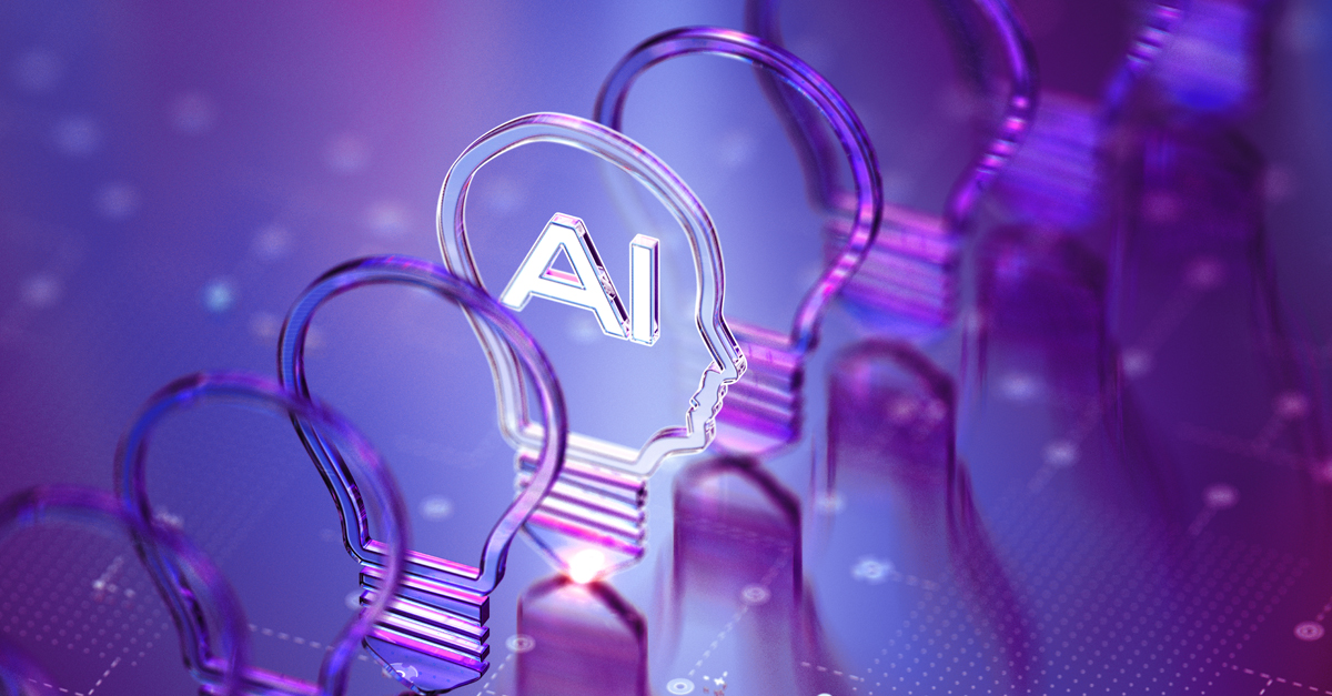 letters AI embossed in lightbulb graphic