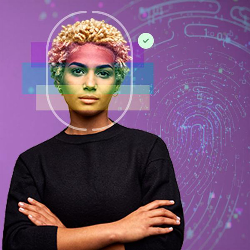 Biometric authentication with facial scan and fingerprint graphic