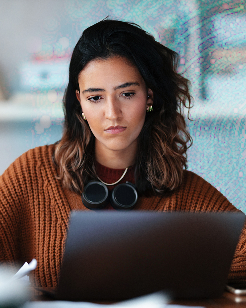 front view of woman at laptop
