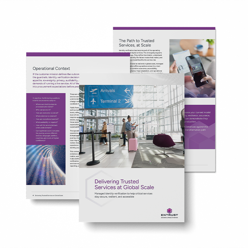 Identity verification managed services report displayed with airport and mobile authentication imagery