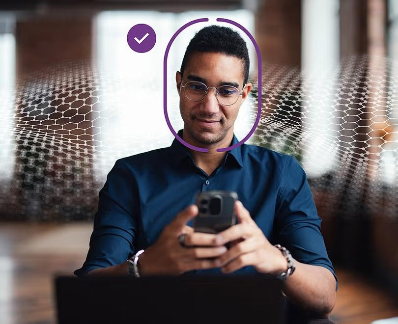man on mobile using biometric authentication