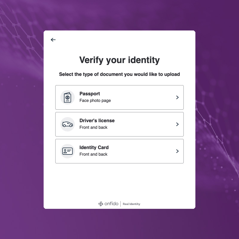 Verify identity - choose document screen