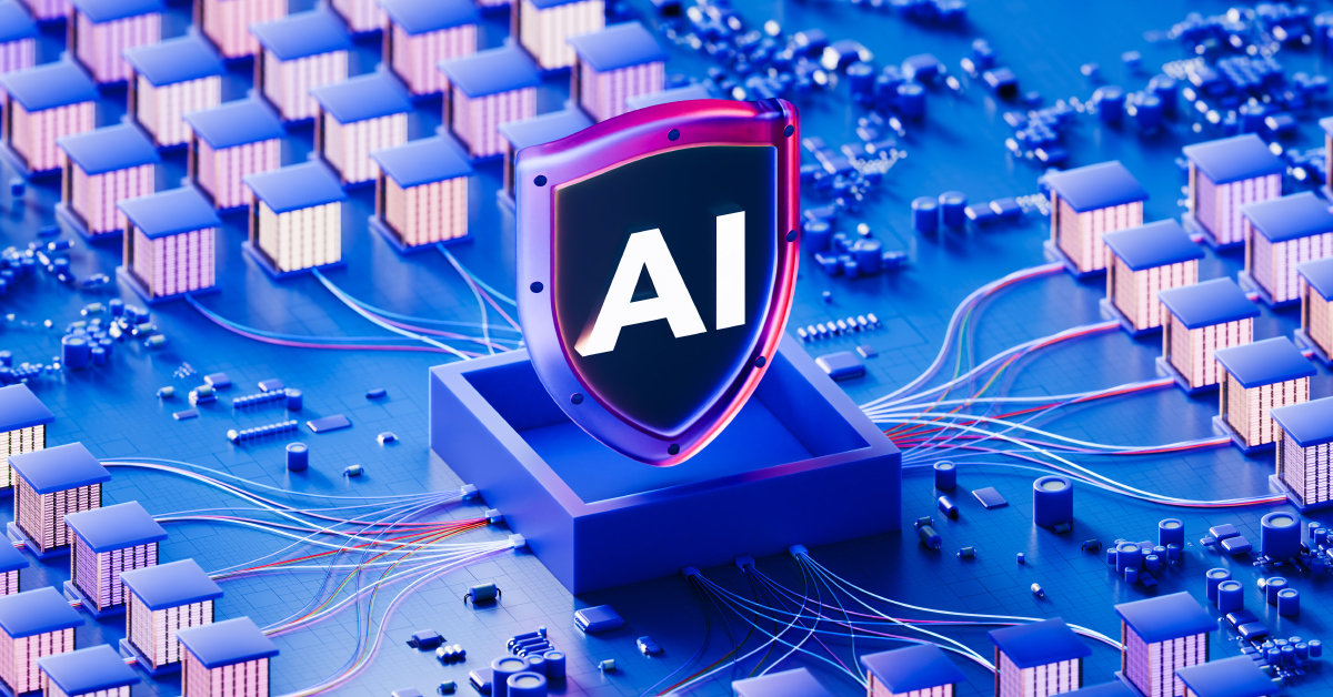 AI security shield protecting connected data systems