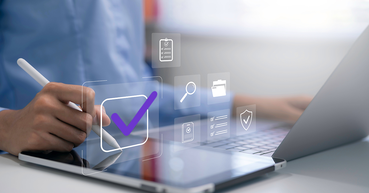 Digital identity verification and compliance check on a tablet and laptop