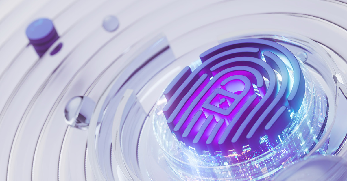 Fingerprint with a padlock symbol representing secure digital identity