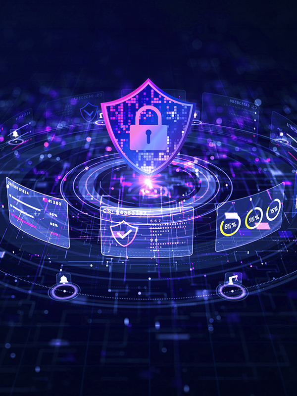 Digital security shield with compliance dashboard