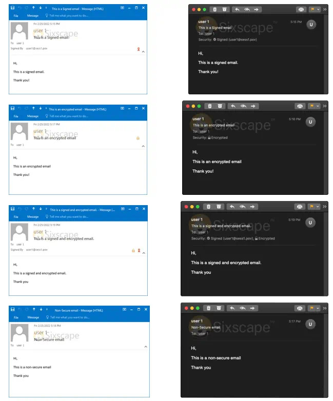 capturas de tela mostrando e-mail criptografado