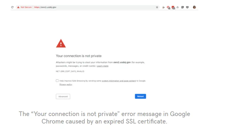 снимок экрана ошибки сертификата