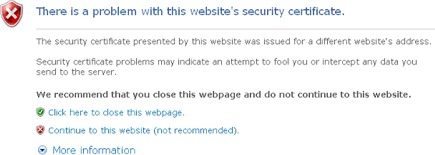 captura de pantalla de advertencia de certificado de seguridad